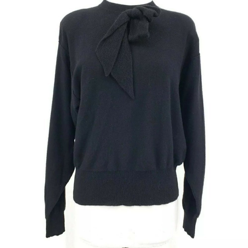 Vintage Sonia Rykiel Wool Sweater Womens L? Black Bow Long Sleeve